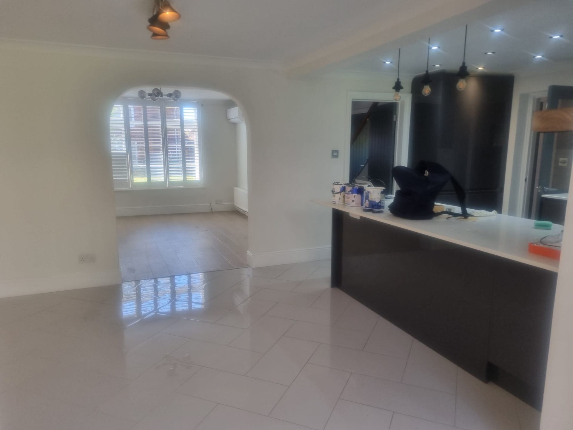 Grey wall panelling in living room, Berkshire feature wall design